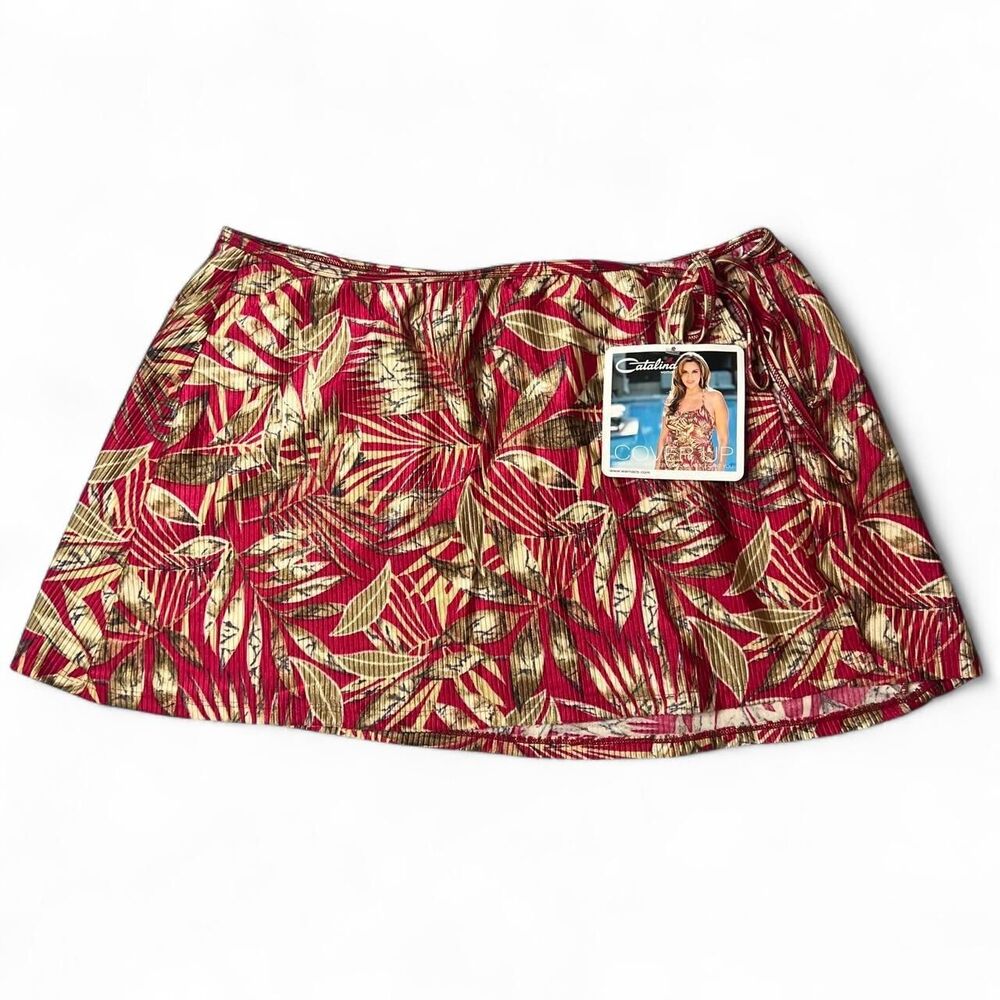 Y2K Catalina Red Leaf Swim Cover Up Mini Skirt